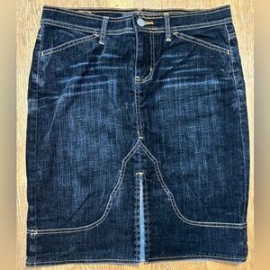 Vintage Y2K Bongo Denim Skirt w/ Velour Overlay Front Slit Jean Skirt Size 9